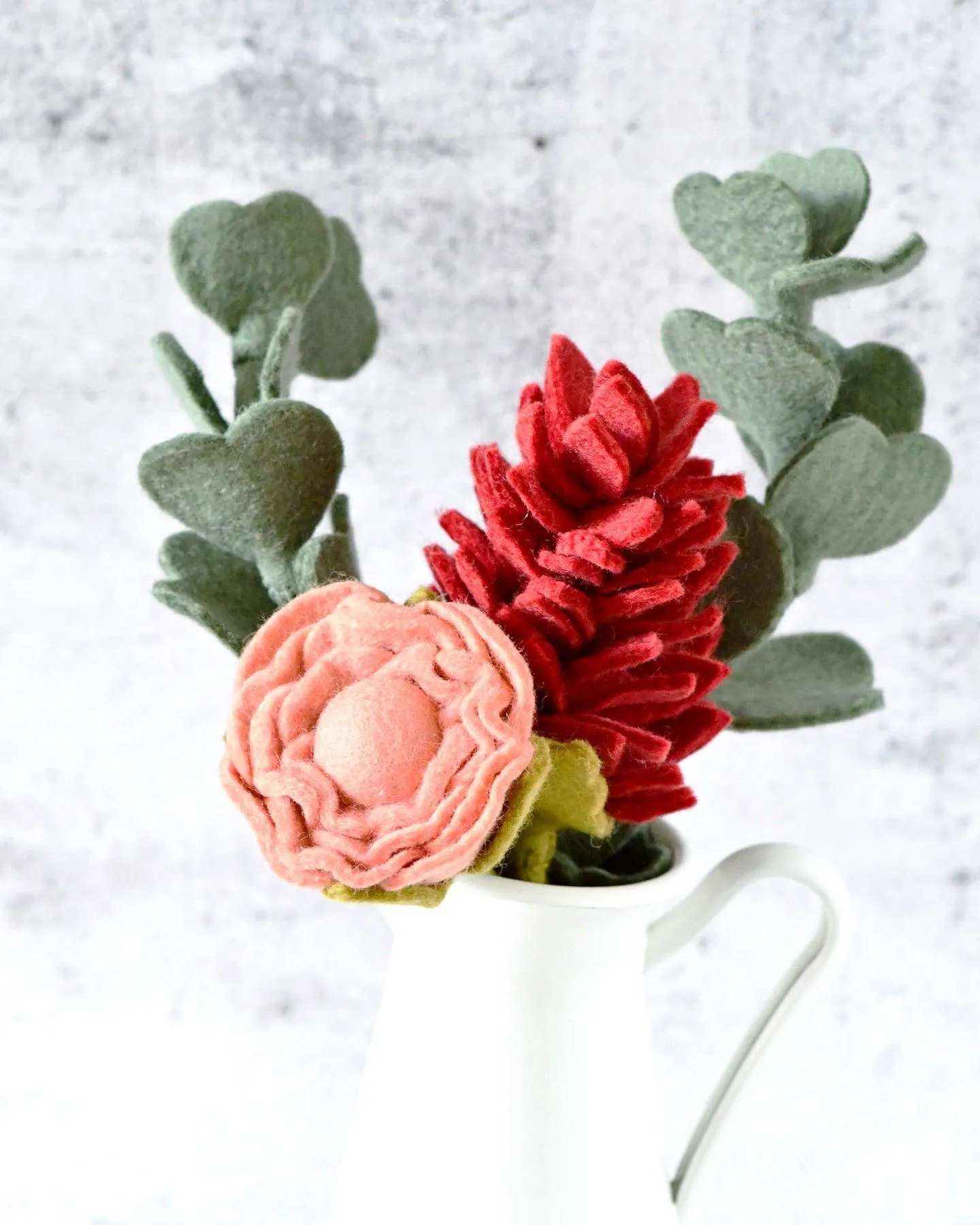 Felt Floral Bouquet - Alpinia, Peony and Eucalyptus Leaves