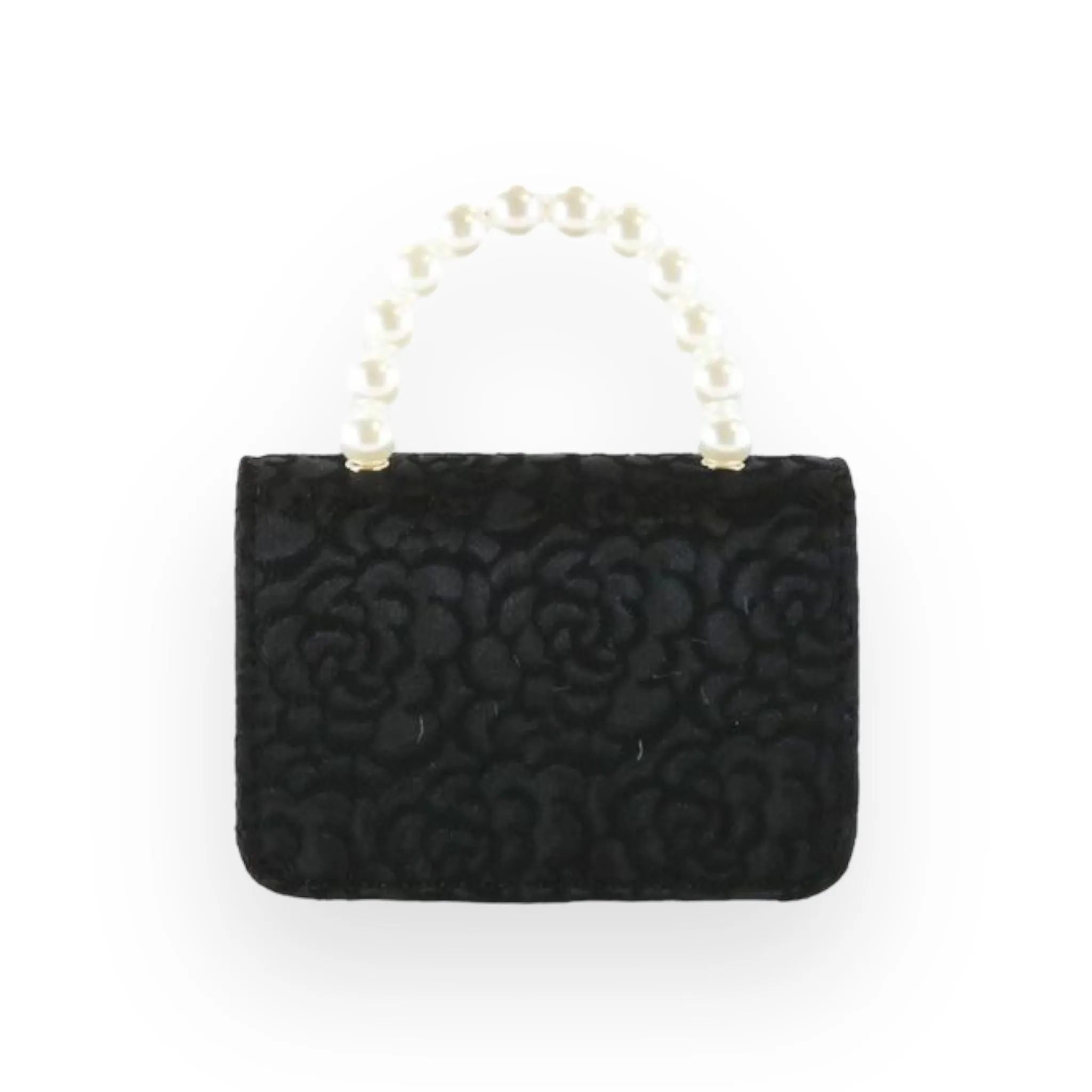 Floral Appliques Tweed Purse - Black