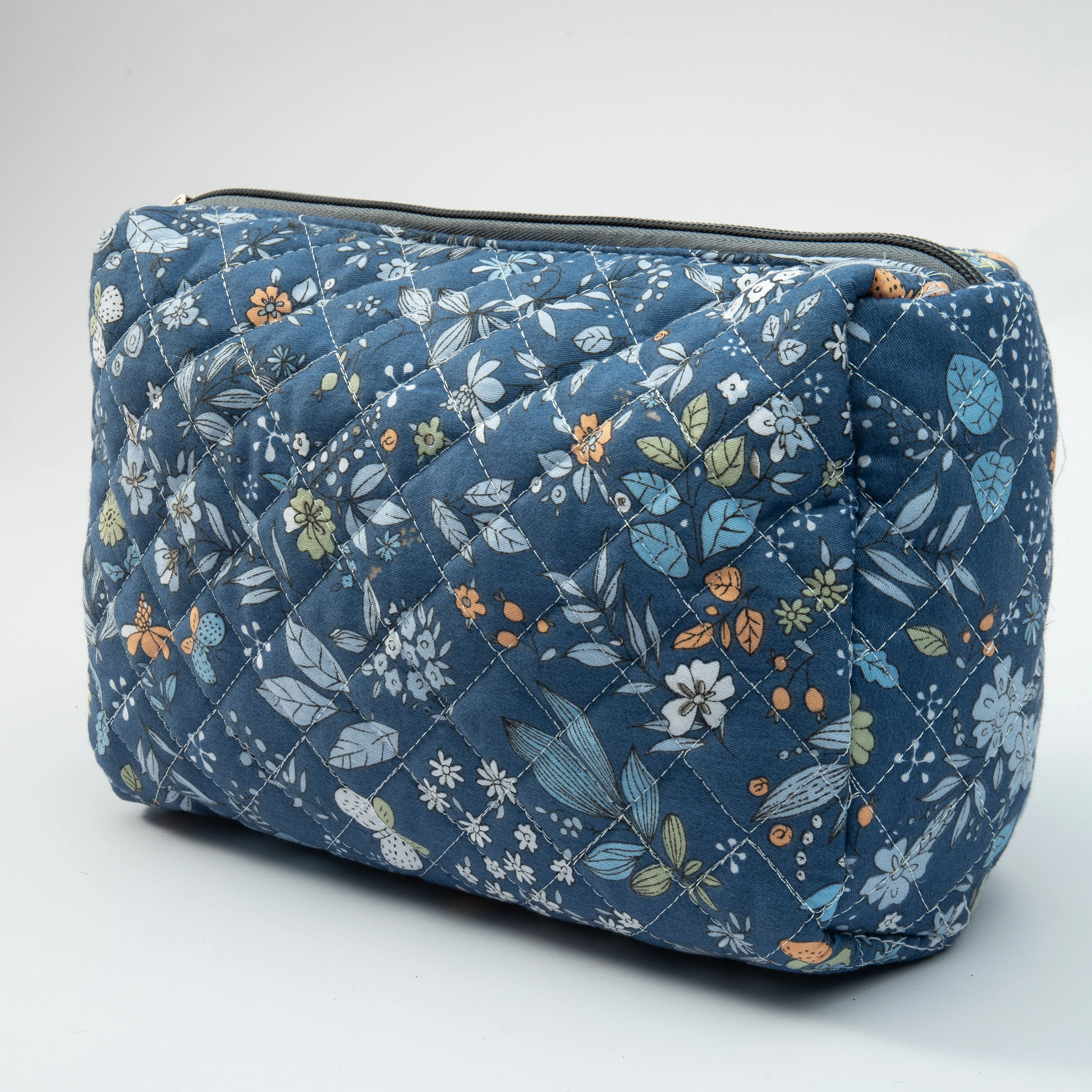 Floral Quilted Makeup Small Pouch Travel Toiletry Organizer