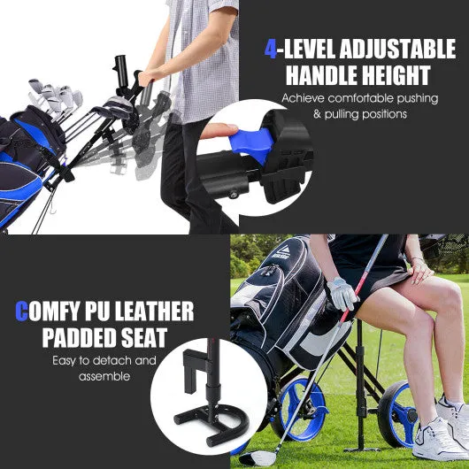 Foldable 3 Wheels Push Pull Golf Trolley with Scoreboard Bag-Navy