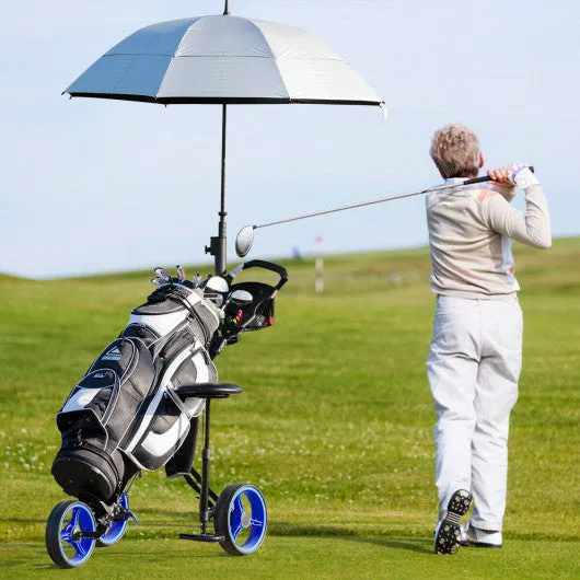 Foldable 3 Wheels Push Pull Golf Trolley with Scoreboard Bag-Navy