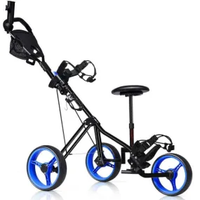 Foldable 3 Wheels Push Pull Golf Trolley with Scoreboard Bag-Navy