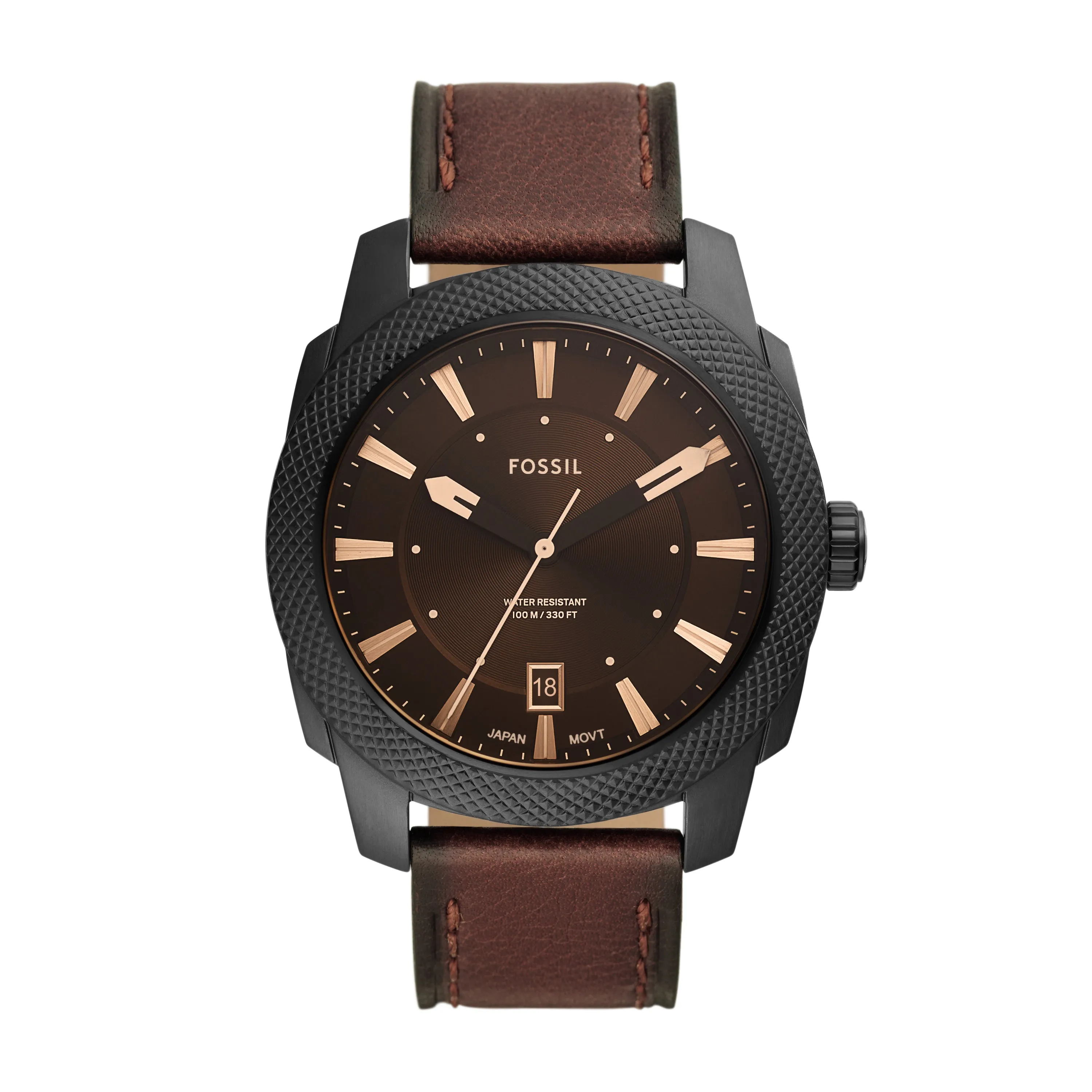 Fossil Machine Three-Hand Date Dark Brown LiteHide™ Leather Watch FS5972