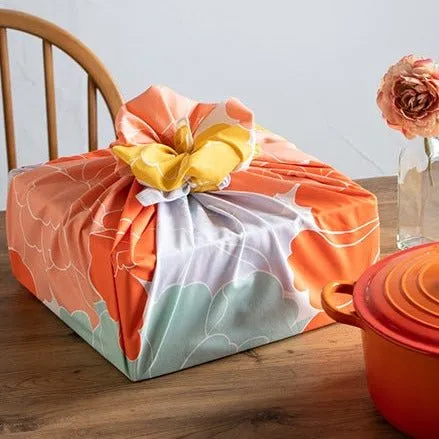 Furoshiki 100 – Hime Musubi Adeline Klam, Peony Orange (Organic Cotton)