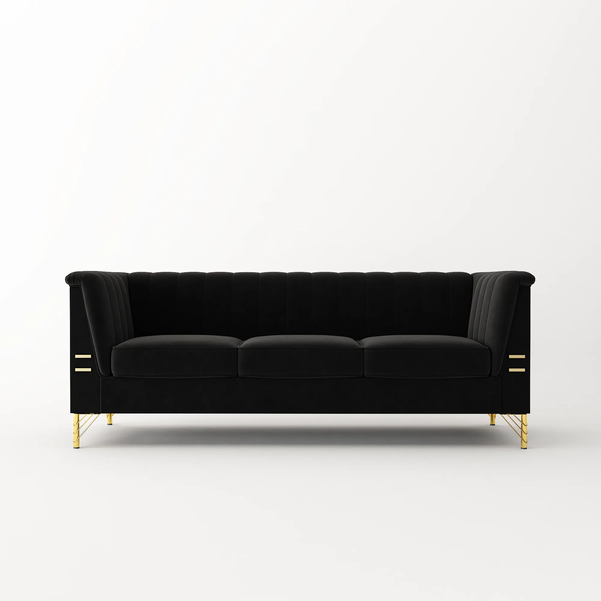 FX-P82-BK(SOFA)-Modern Sofa Couches for Living Room, 82.67Inches Velvet Velvet Tight Back Chesterfield design Couch Upholstered Sofa with Metal Legs Decor Furniture for Bedroom