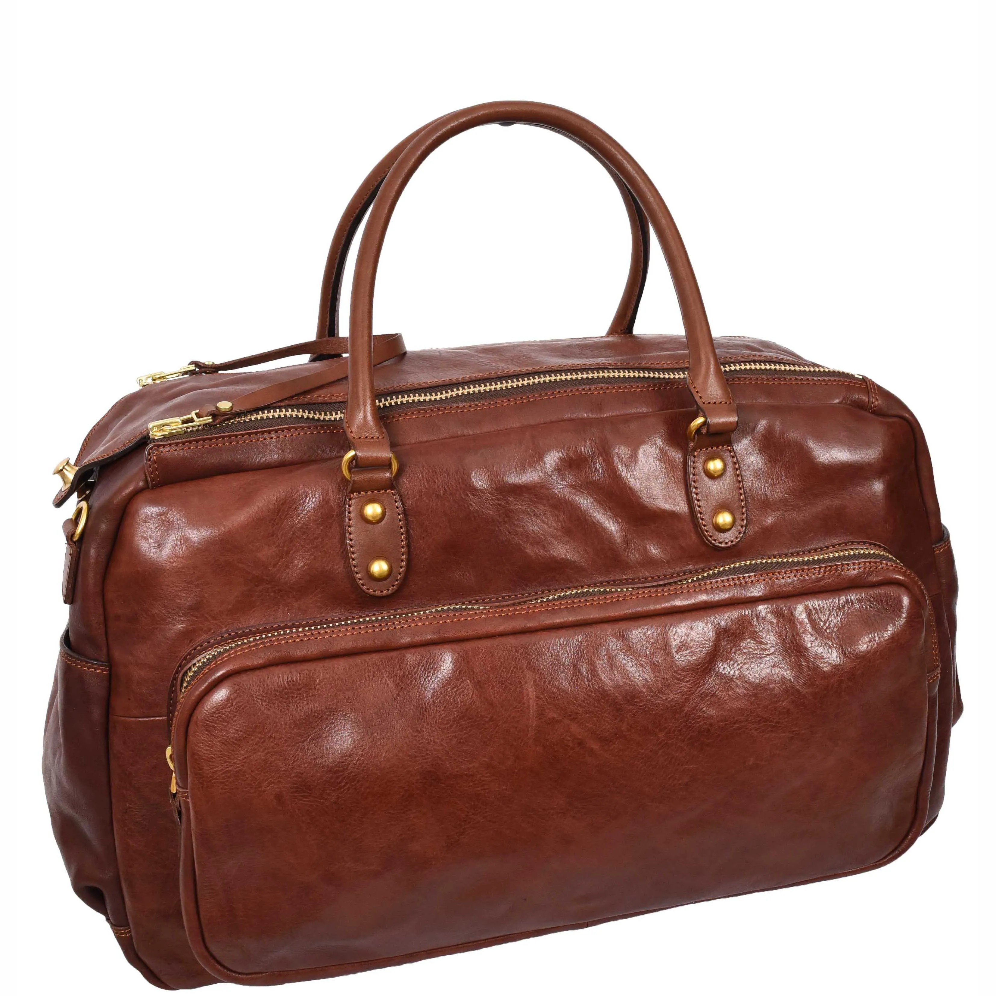 Genuine Leather Large Size Holdall Travel Duffle Bag HOL716 Brown