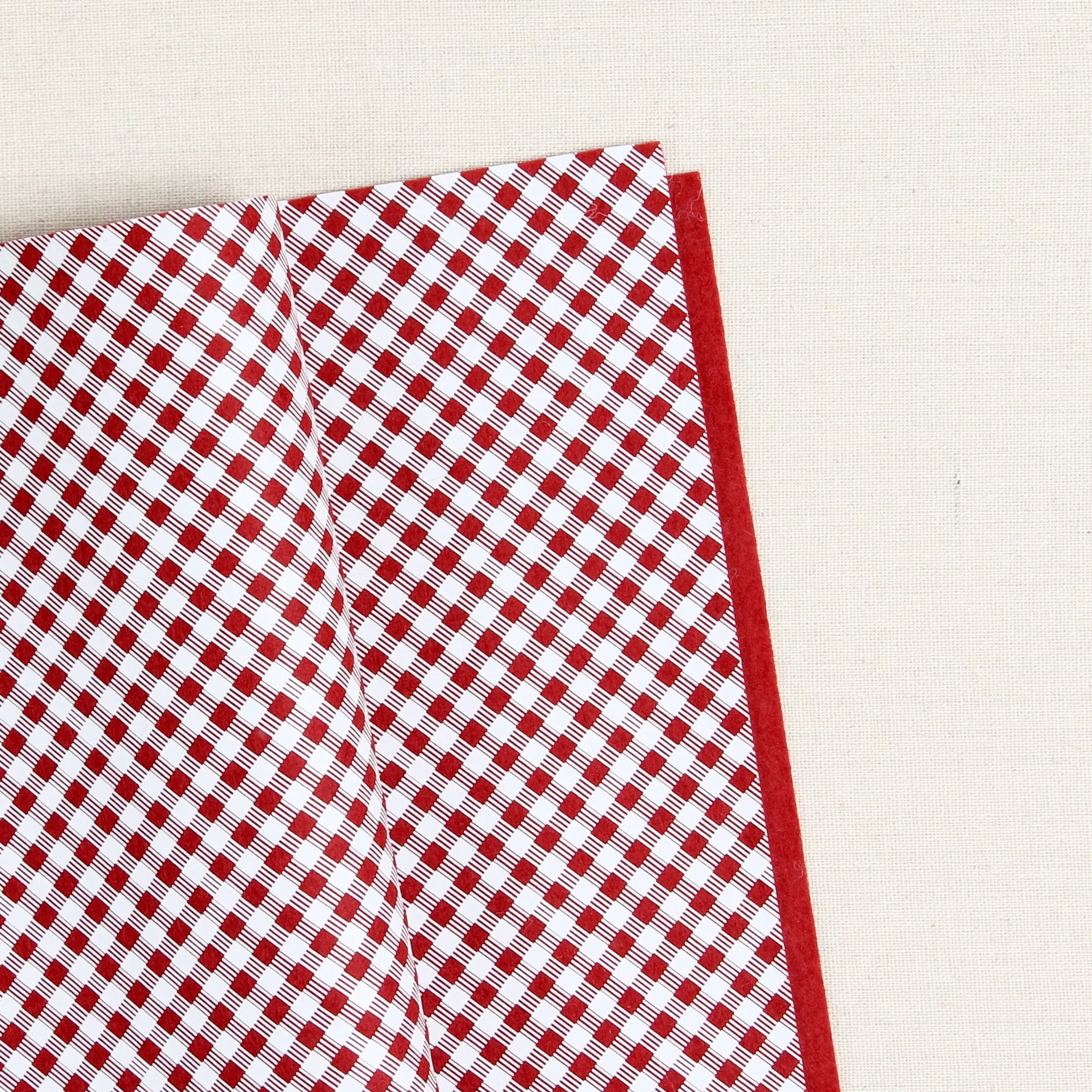 Gingham Printed Felt, Garnet Red