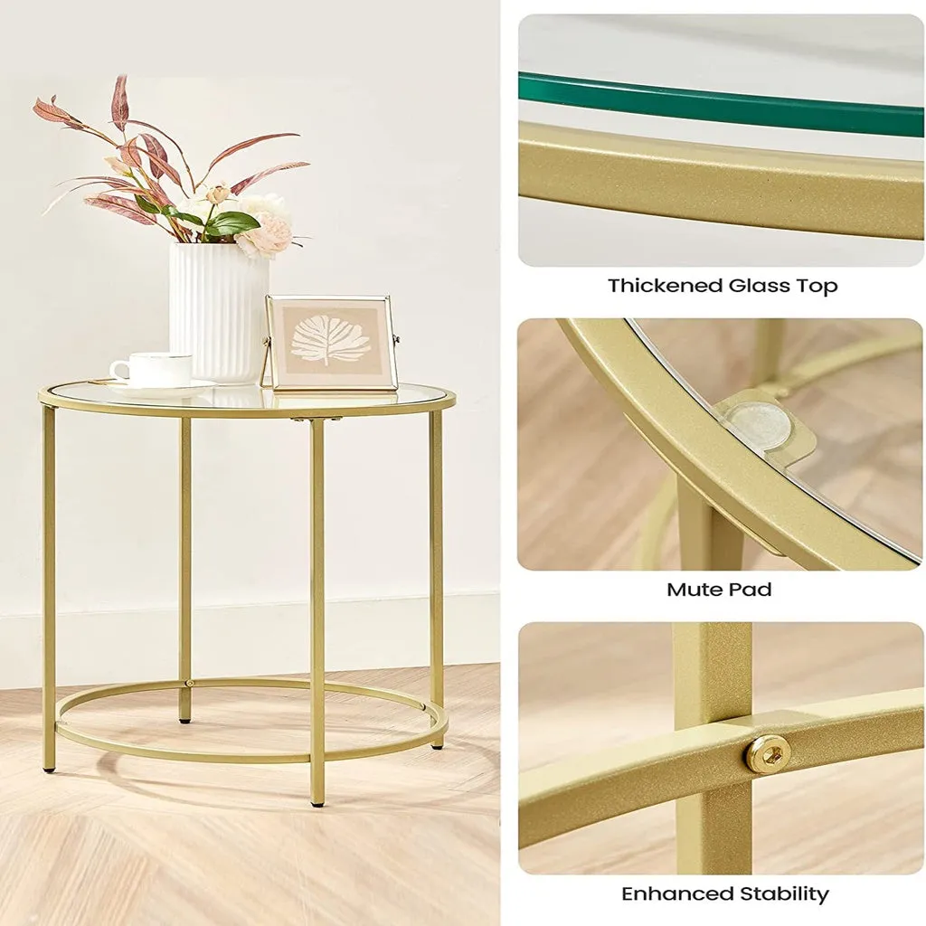 Gold Steel Tempered Glass Side Tables Set of 2 - VASAGLE