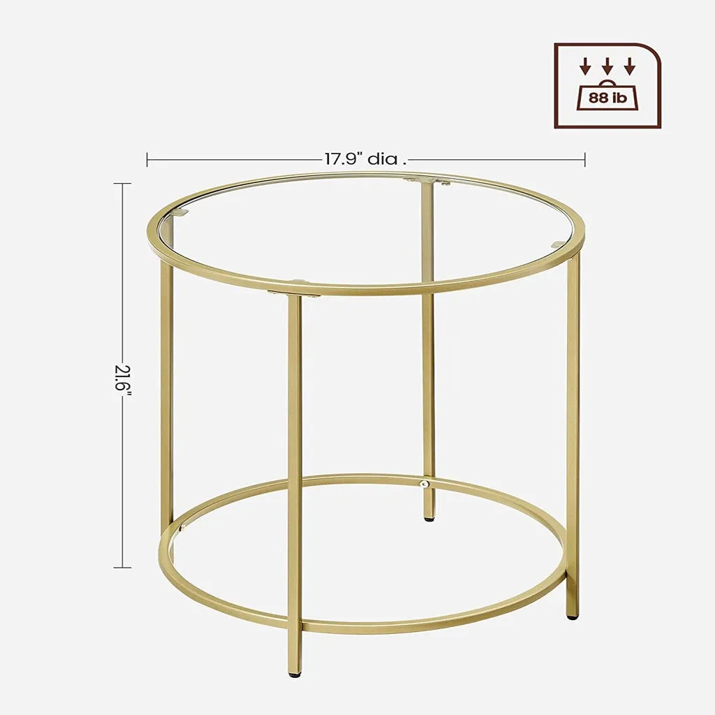 Gold Steel Tempered Glass Side Tables Set of 2 - VASAGLE