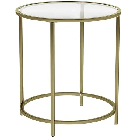 Golden Metal Frame Round Glass Side Table, 40 kg Capacity, VASAGLE