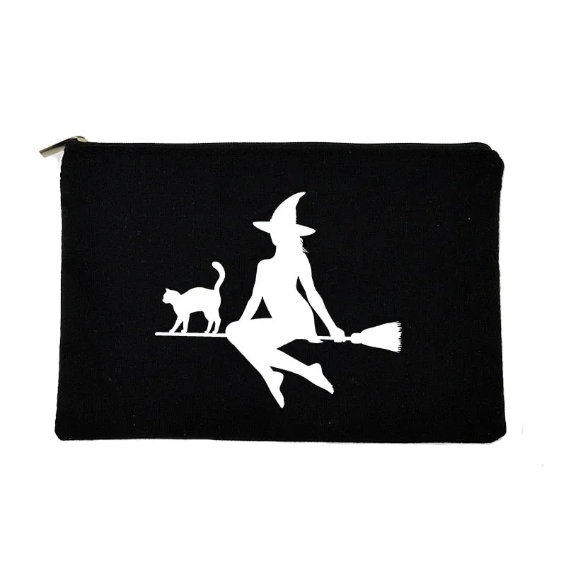 Gothic Witch Print Women Make Up Bag Halloween Party Purse Toiletry Organizer Travel Cosmetic Case Student Pencil Bag Best Gifts