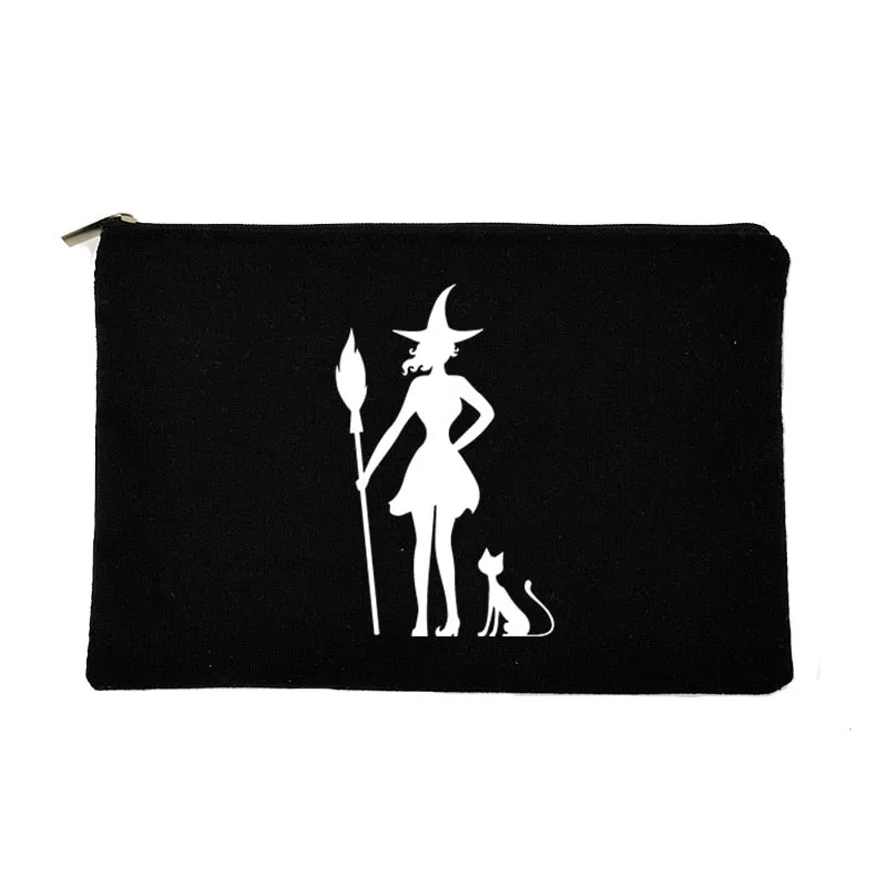 Gothic Witch Print Women Make Up Bag Halloween Party Purse Toiletry Organizer Travel Cosmetic Case Student Pencil Bag Best Gifts