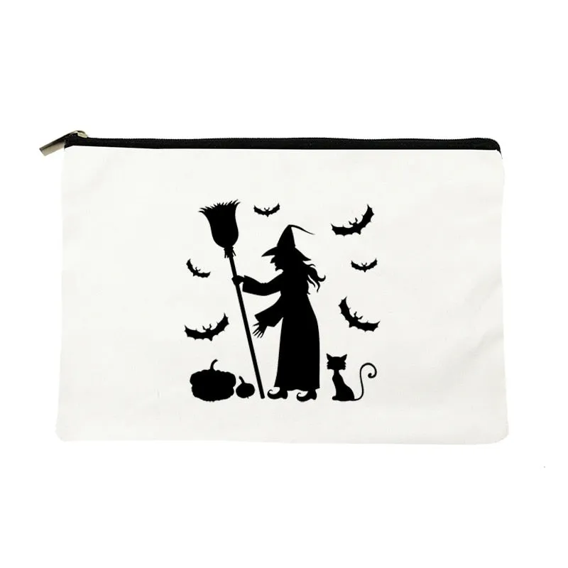 Gothic Witch Print Women Make Up Bag Halloween Party Purse Toiletry Organizer Travel Cosmetic Case Student Pencil Bag Best Gifts