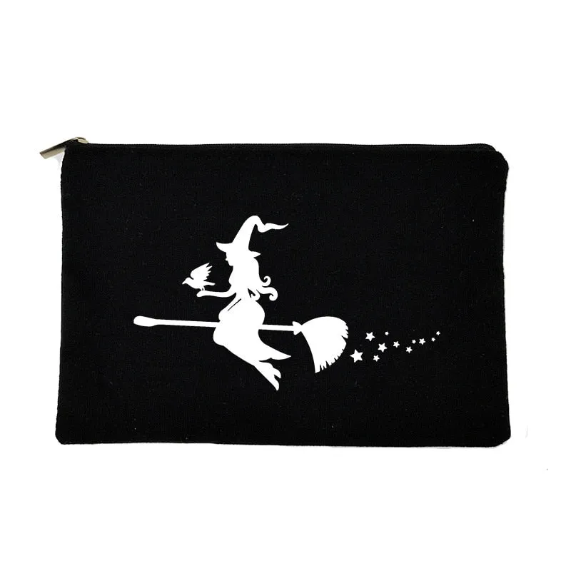 Gothic Witch Print Women Make Up Bag Halloween Party Purse Toiletry Organizer Travel Cosmetic Case Student Pencil Bag Best Gifts