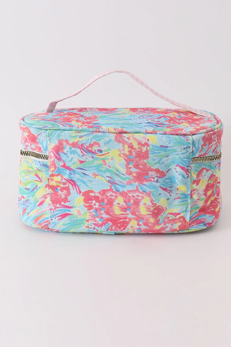 Green floral makeup bag