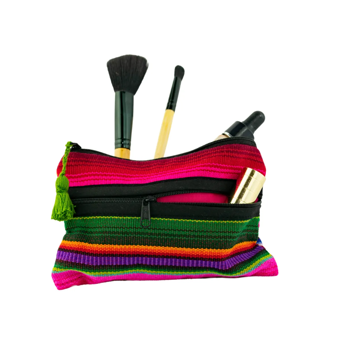 Hacienda 3-Zipper Striped Boho Cosmetic Bag - Guatemala