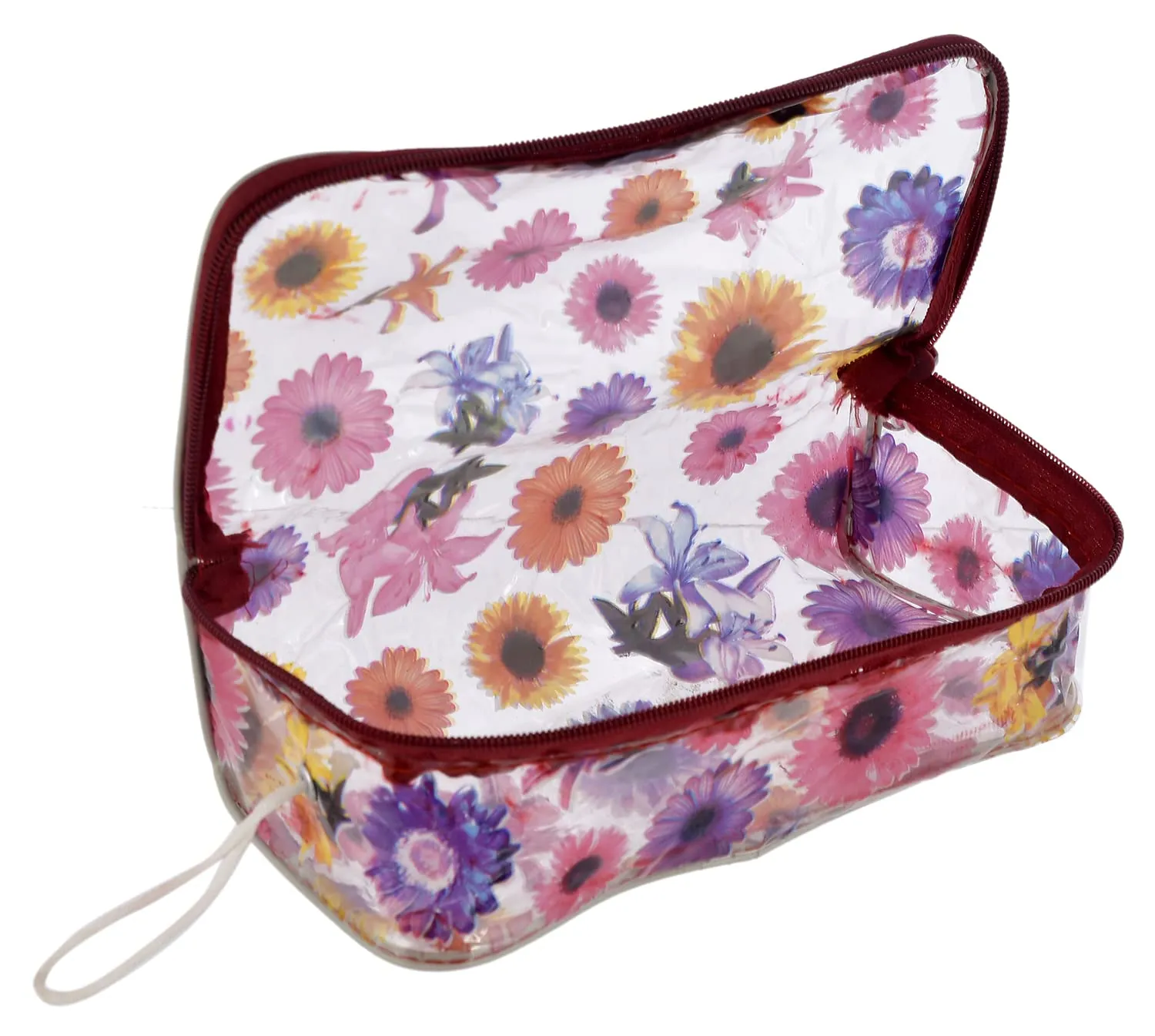 Heart Home Flower Printed Tranasparent Multiuses PVC Pouch/Bag For Vacation, Bathroom, Organizing With Carrying Strip- Pack of 6 (MultiColor)-44HH0603