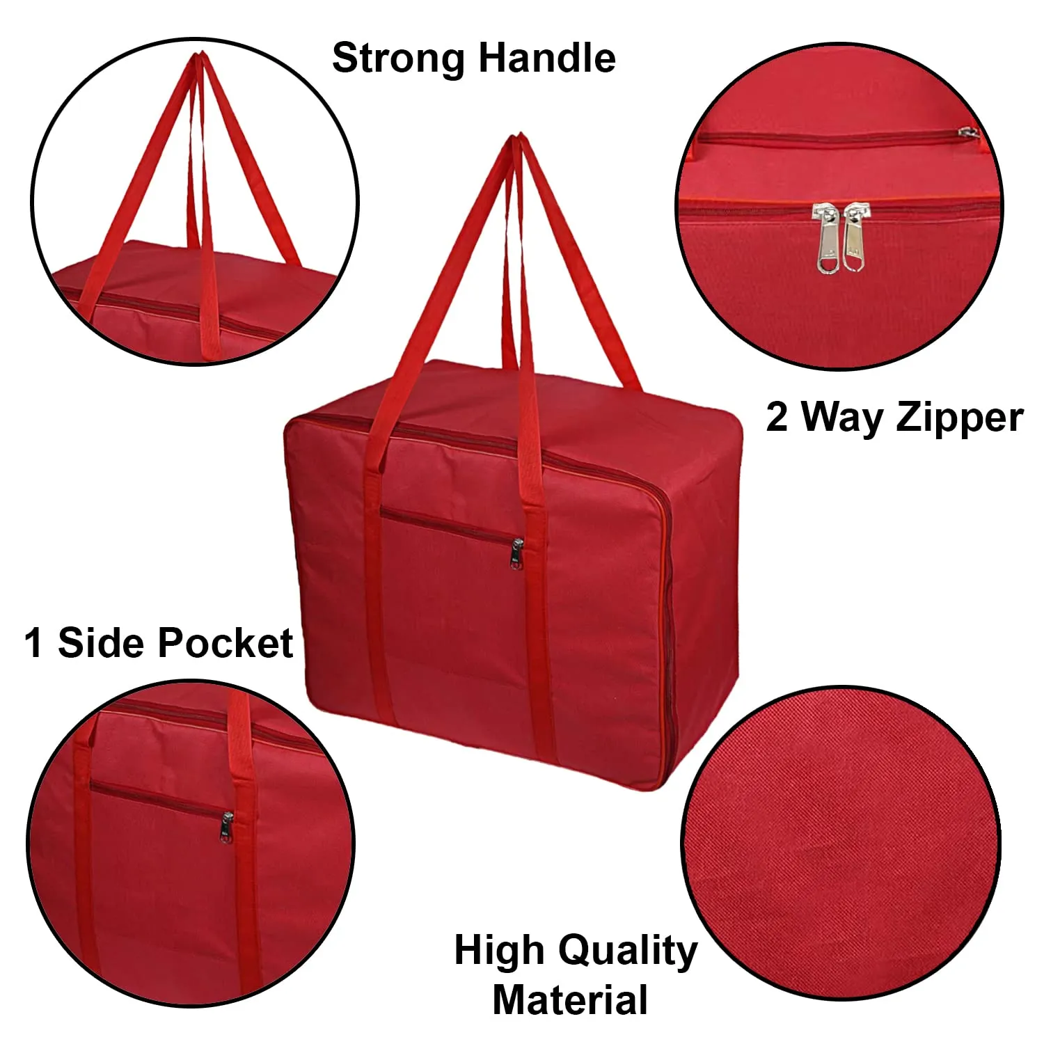 Heart Home Large Moisture Proof Wardrobe Organizer Storage Bag For Clothes With Zipper Closure and Handle (Red)-HS43HEARTH26677