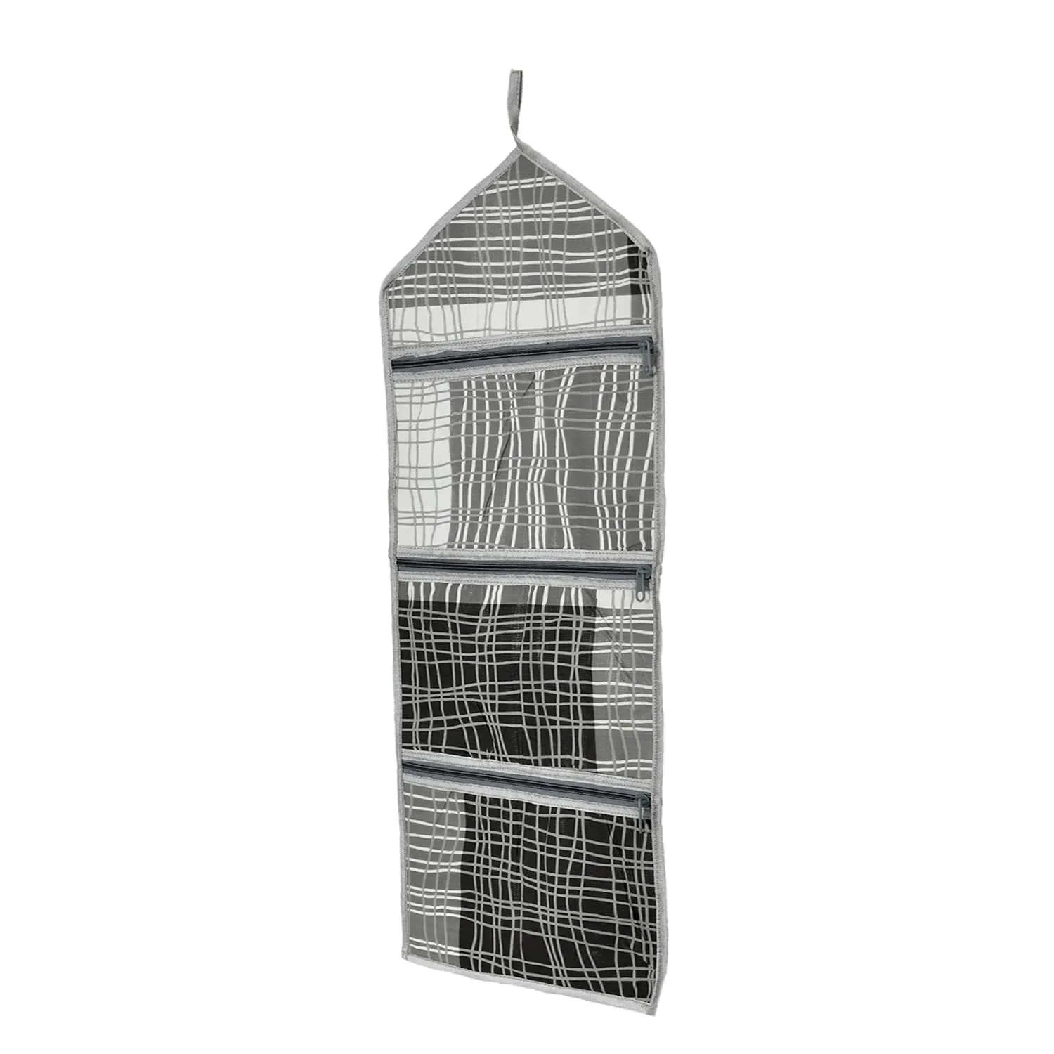 Heart Home Paper Holder | Foldable Hanging Organizer | PVC Lining Pattern Document Holder | 3 Pocket Wall Hanging Holder with Zipper | Gray & Black