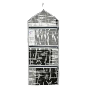 Heart Home Paper Holder | Foldable Hanging Organizer | PVC Lining Pattern Document Holder | 3 Pocket Wall Hanging Holder with Zipper | Gray & Black