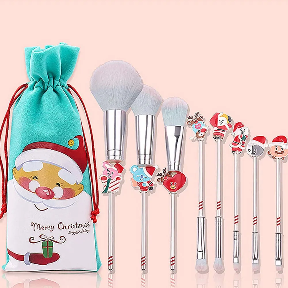 Holiday Christmas Makeup Brushes Set with Drawstring Bag