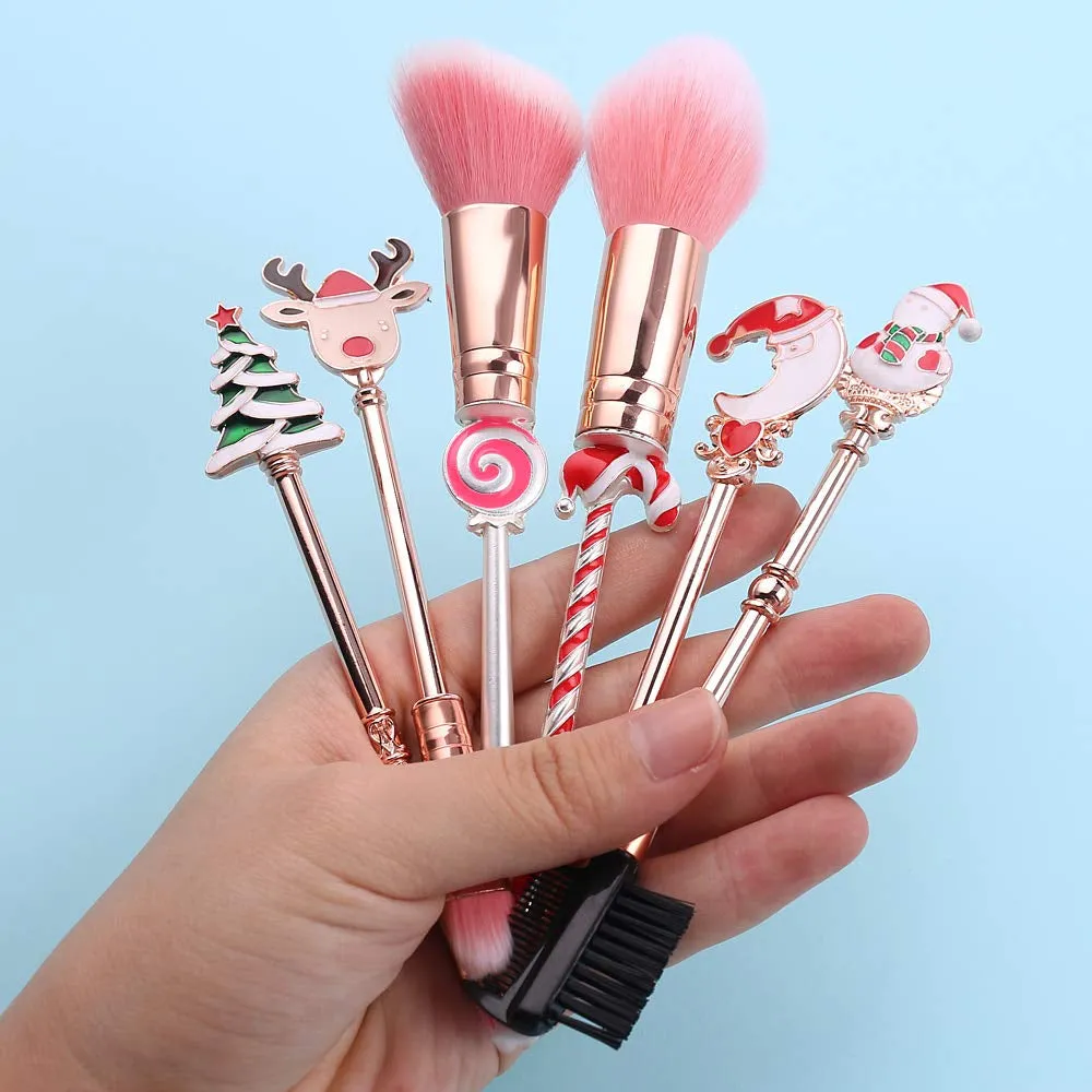 Holiday Christmas Makeup Brushes Set with Drawstring Bag