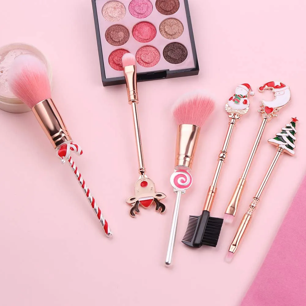 Holiday Christmas Makeup Brushes Set with Drawstring Bag