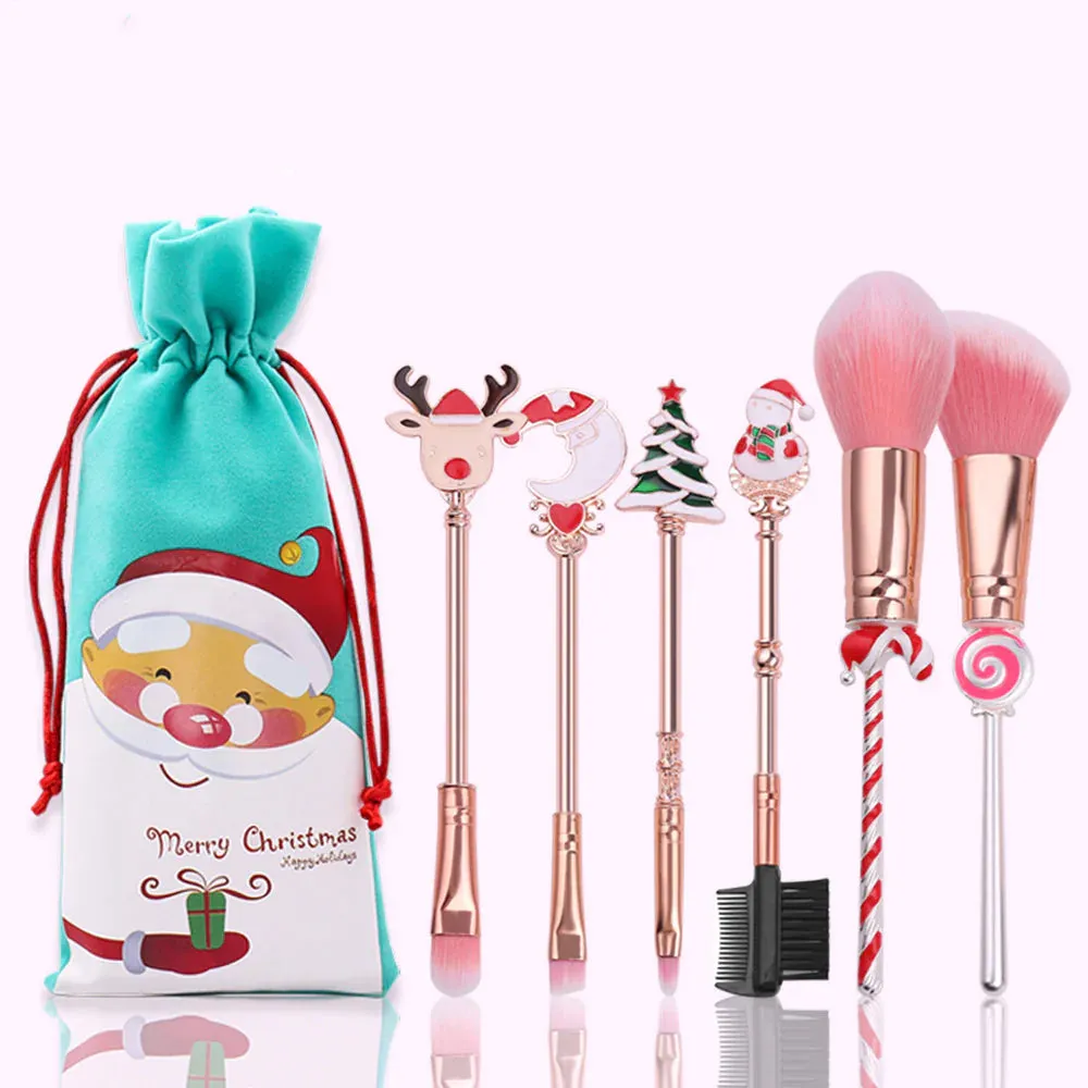 Holiday Christmas Makeup Brushes Set with Drawstring Bag