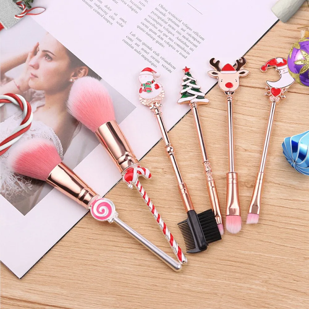 Holiday Christmas Makeup Brushes Set with Drawstring Bag