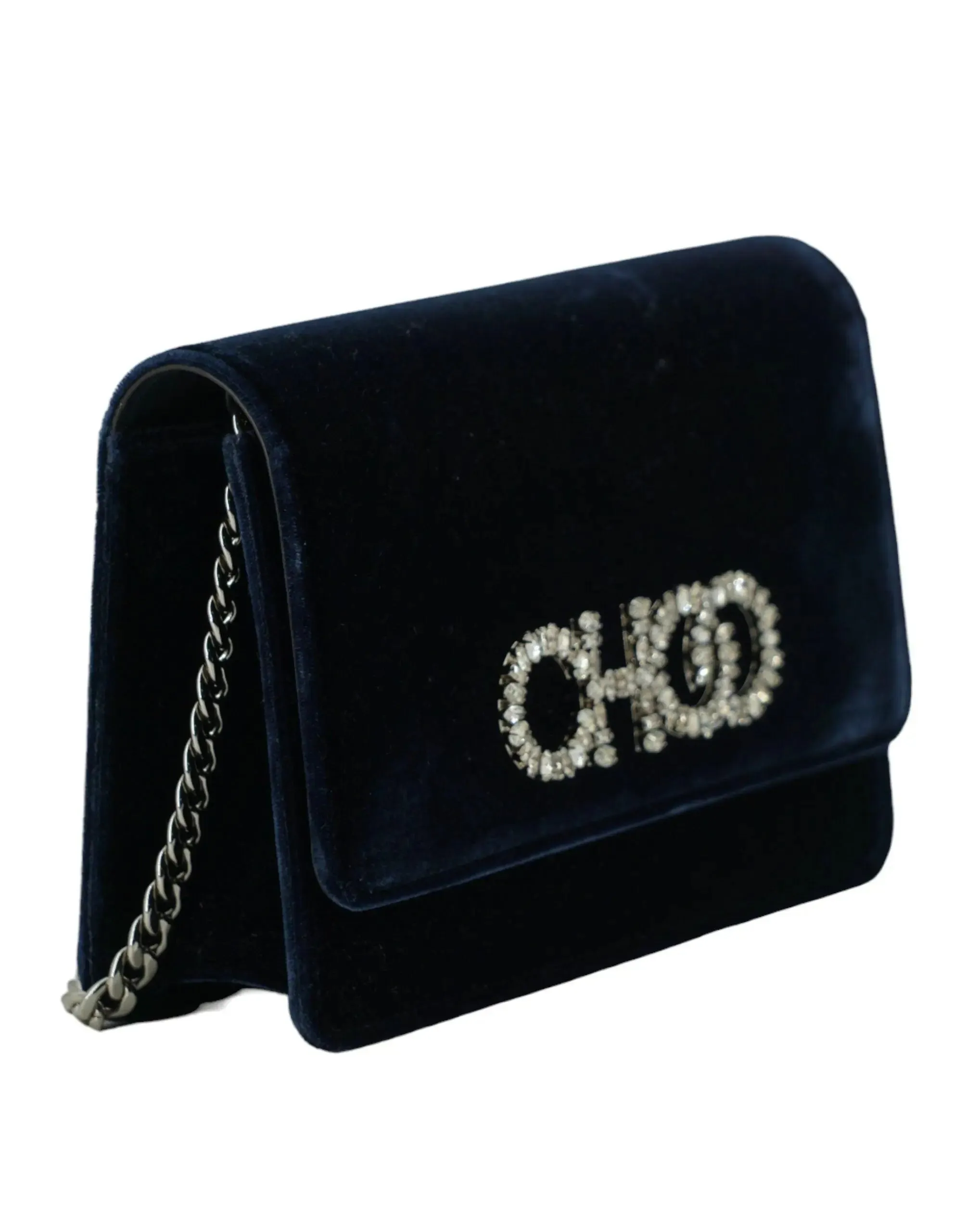 Jimmy Choo Navy Velvet Crystals Kalina Chain Bag