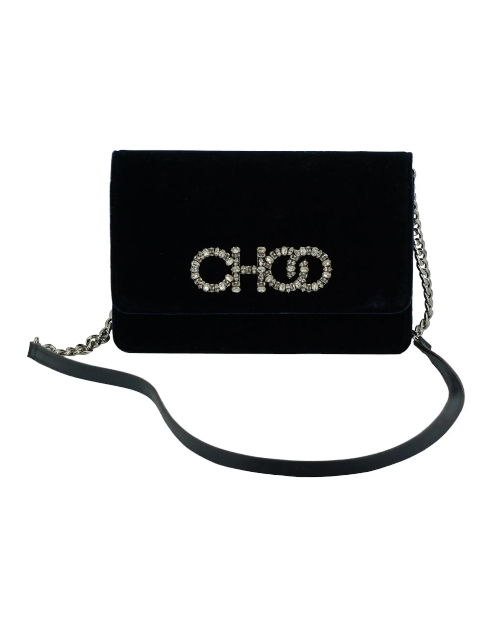 Jimmy Choo Navy Velvet Crystals Kalina Chain Bag