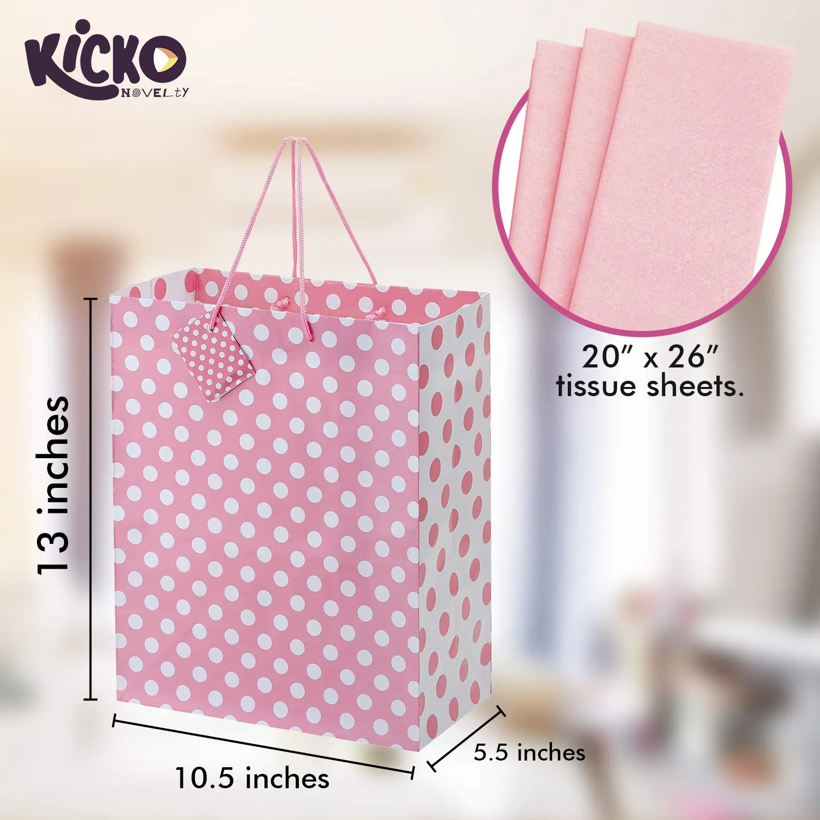 Kicko Large Pink Gift Bags with Tissue Paper - 23 Pieces - 13 Inches - for Party Favors