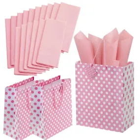 Kicko Large Pink Gift Bags with Tissue Paper - 23 Pieces - 13 Inches - for Party Favors