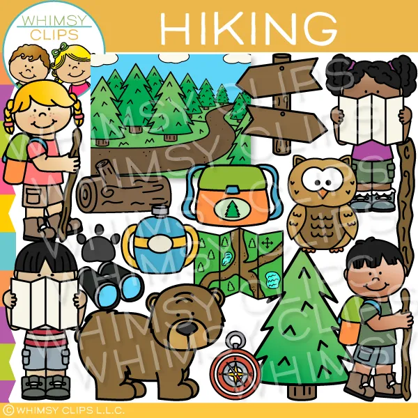 Kids Hiking Clip Art