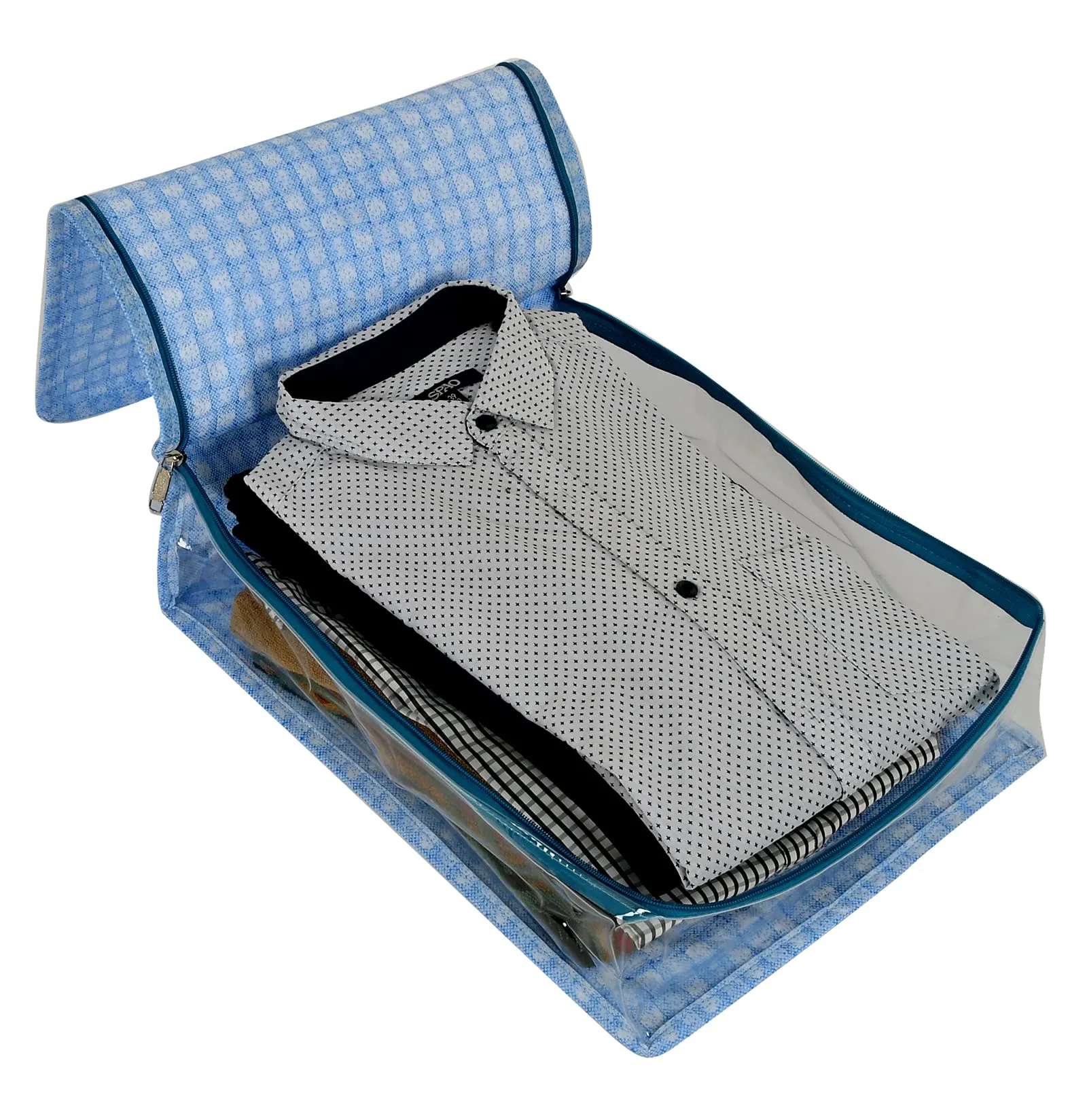 Kuber Industries Check Design Laminated PVC Transaparent Shirt Cover Bag-Pack of 2 (Blue)-HS_38_KUBMART21287