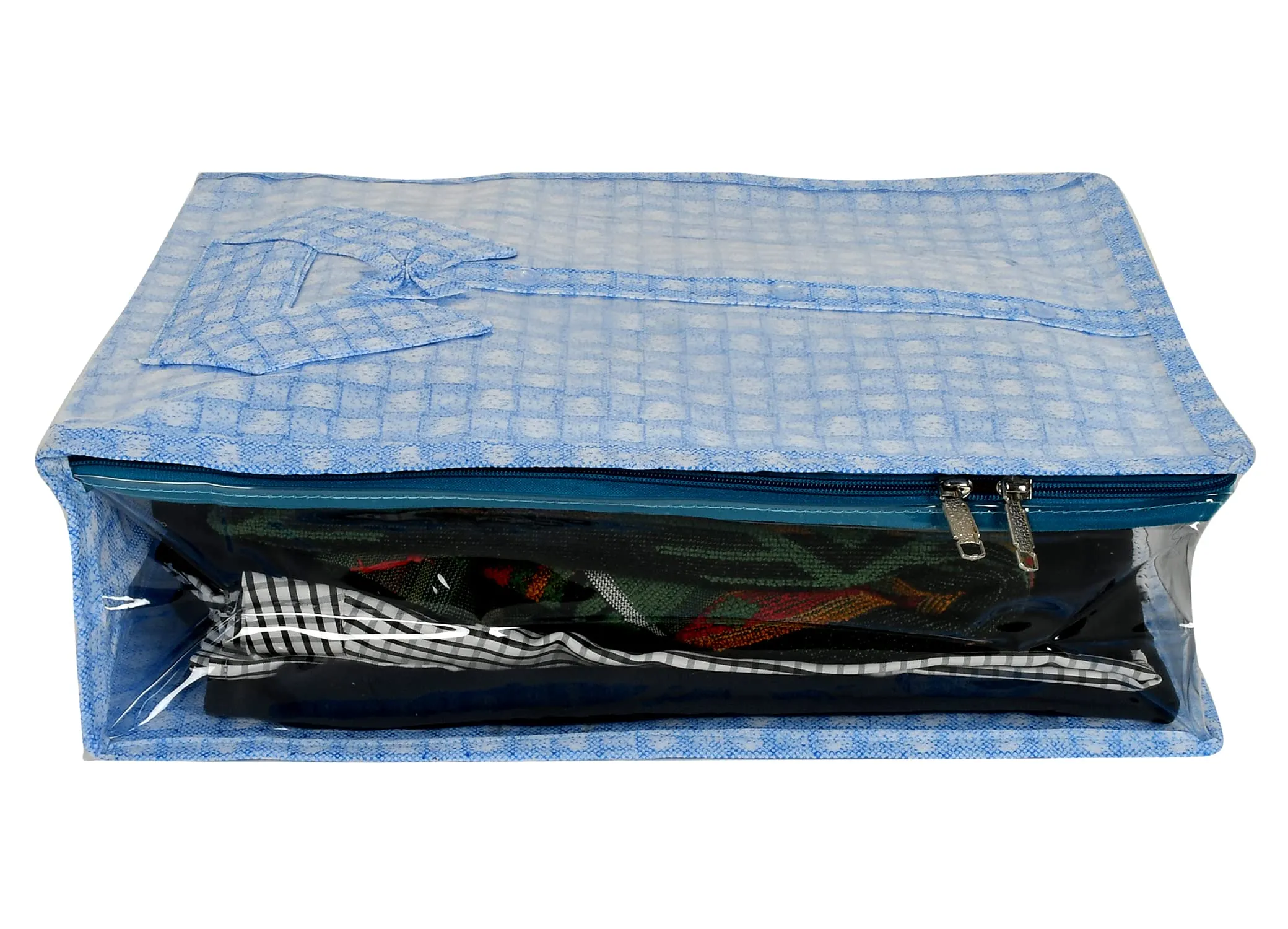 Kuber Industries Check Design Laminated PVC Transaparent Shirt Cover Bag-Pack of 2 (Blue)-HS_38_KUBMART21287