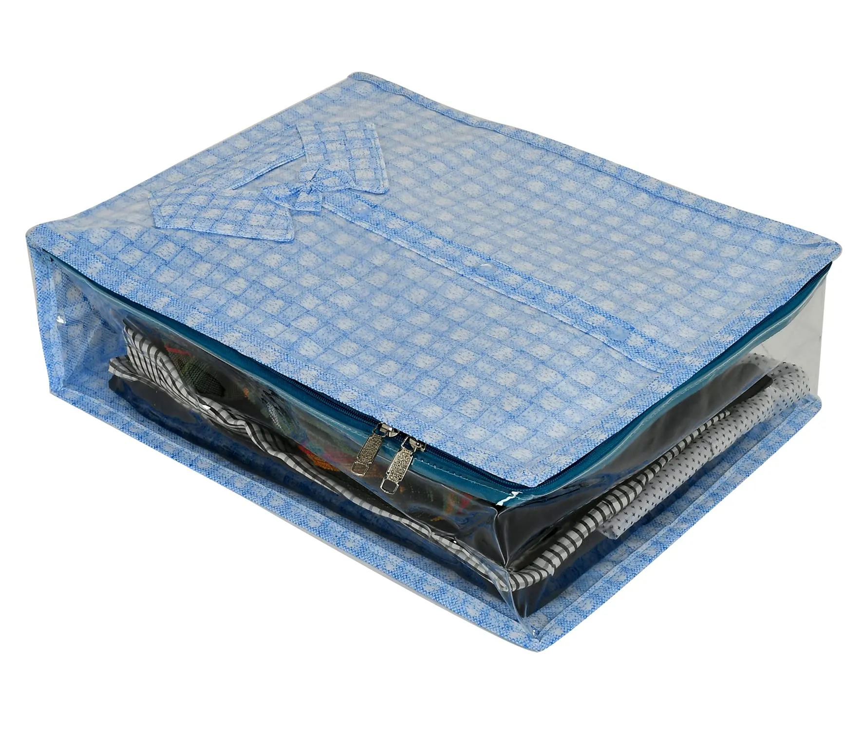 Kuber Industries Check Design Laminated PVC Transaparent Shirt Cover Bag-Pack of 2 (Blue)-HS_38_KUBMART21287