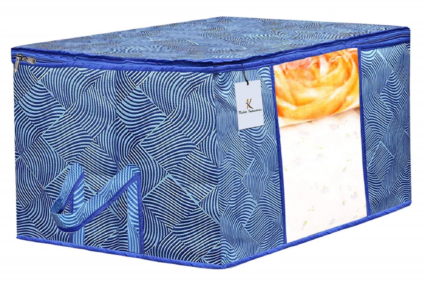 Kuber Industries Laheriya Printed Non Woven 3 Pieces Saree Cover and 3 Pieces Underbed Storage Bag, Cloth Organizer for Storage, Blanket Cover Combo Set (Blue) -CTKTC038683