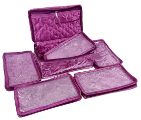 Kuber Industries Laminated Jewellery Organizer With 5 Tranasparent Mesh Pouches(Purple)-HS_38_KUBMART20999