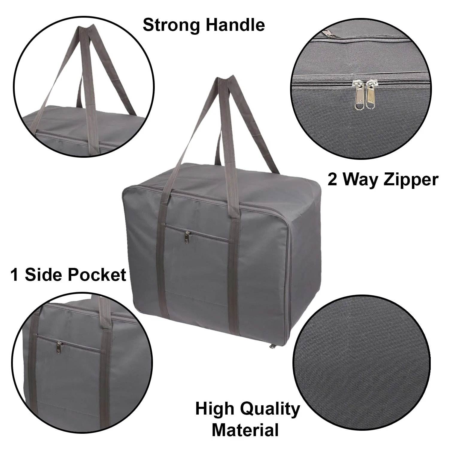 Kuber Industries Large Moisture Proof Wardrobe Organizer Storage Bag For Clothes With Zipper Closure and Handle- Pack of 2 (Grey)-HS43KUBMART26671