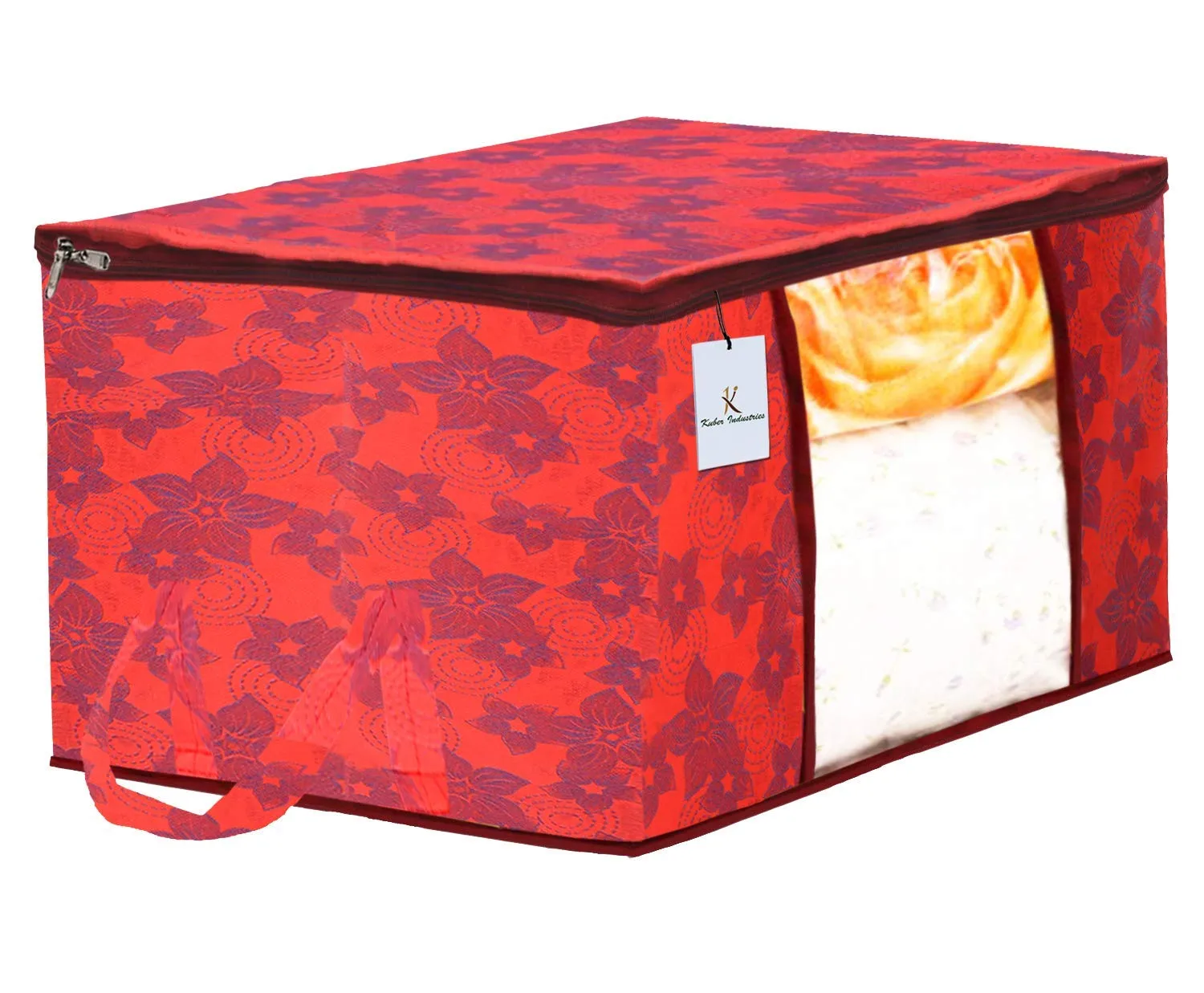 Kuber Industries Metallic Printed Non Woven 6 Pieces Saree Cover and 6 Pieces Underbed Storage Bag, Cloth Organizer for Storage, Blanket Cover Combo Set (Red) -CTKTC038558