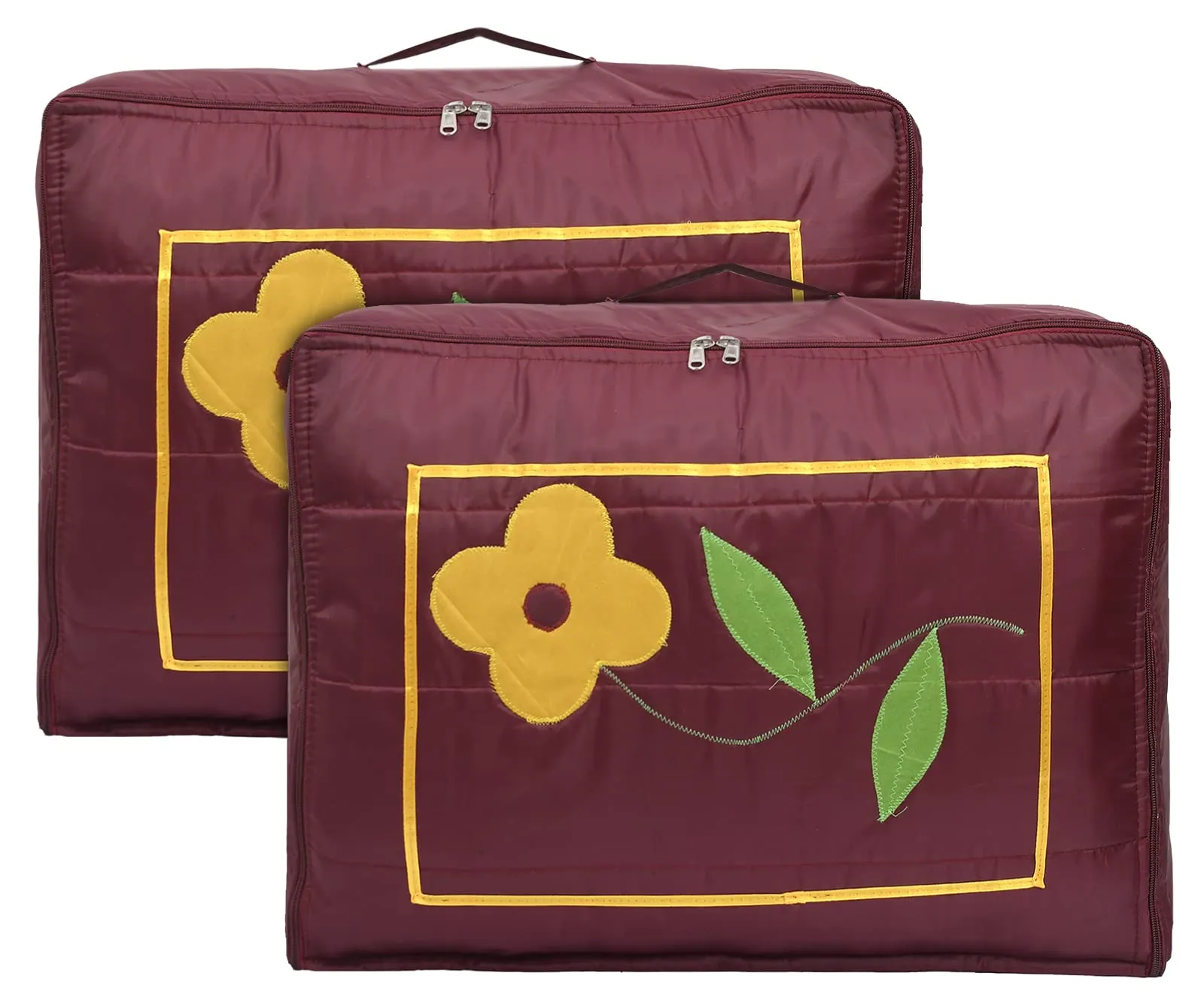 Kuber Industries Multiuses Flower Print Foldable Polyster Saree Covers/Clothes Storage Bag/Wardrobe Organizer- Pack of 2 (Maroon)