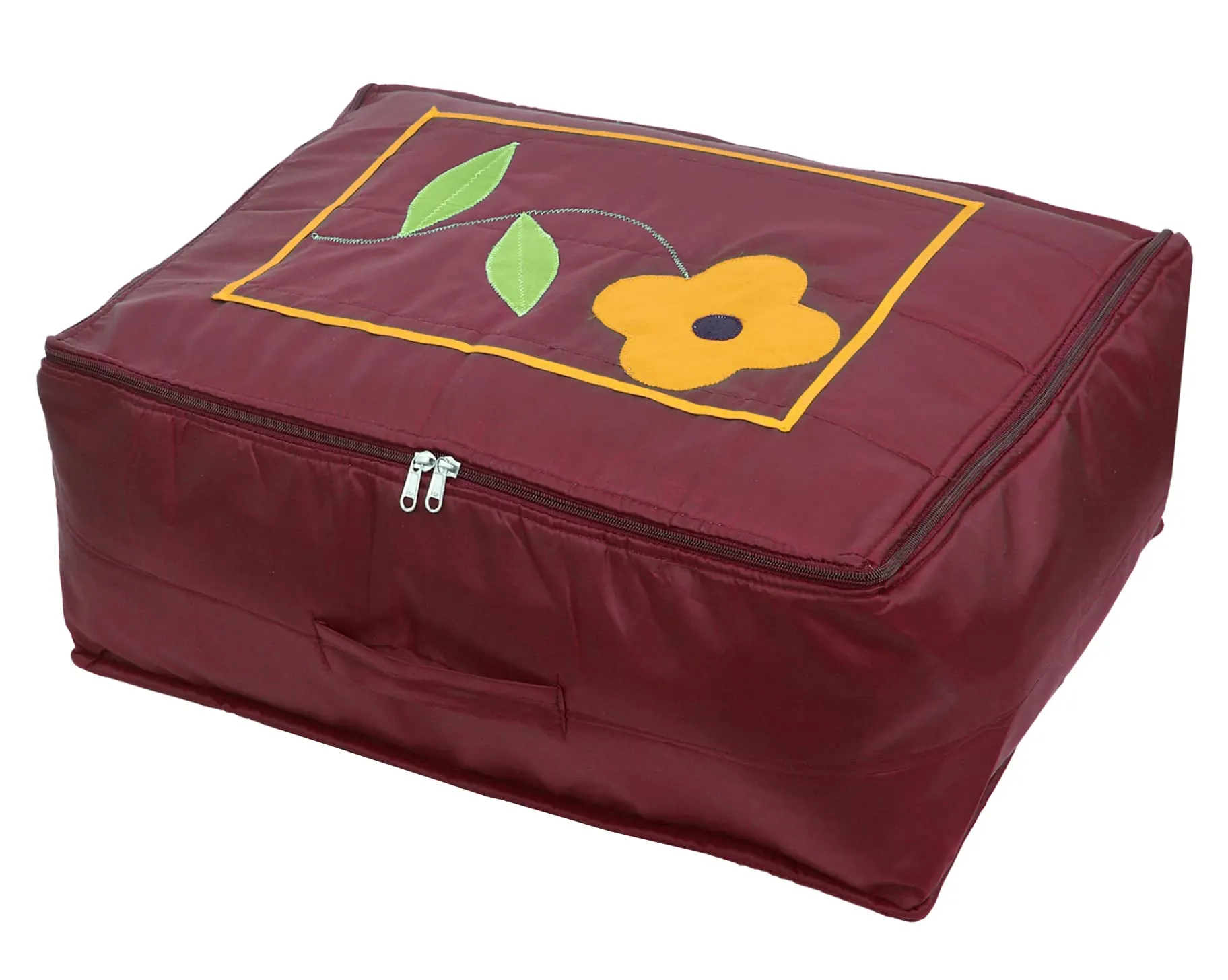 Kuber Industries Multiuses Flower Print Foldable Polyster Saree Covers/Clothes Storage Bag/Wardrobe Organizer- Pack of 2 (Maroon)