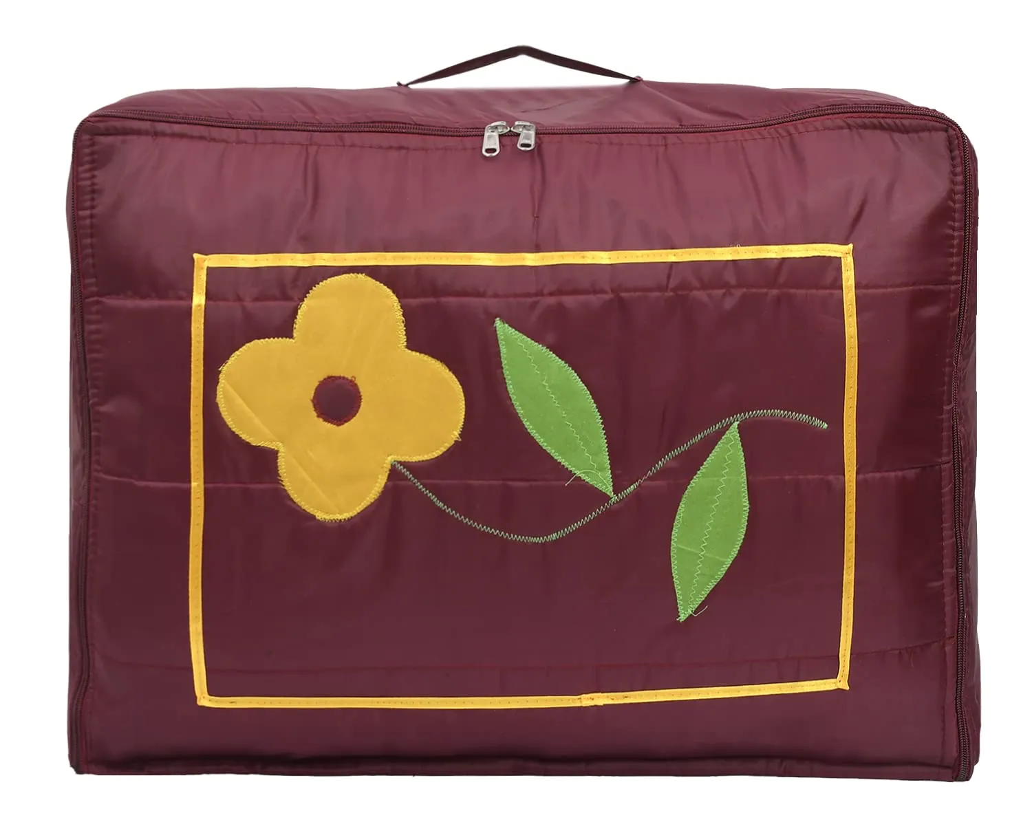 Kuber Industries Multiuses Flower Print Foldable Polyster Saree Covers/Clothes Storage Bag/Wardrobe Organizer- Pack of 2 (Maroon)