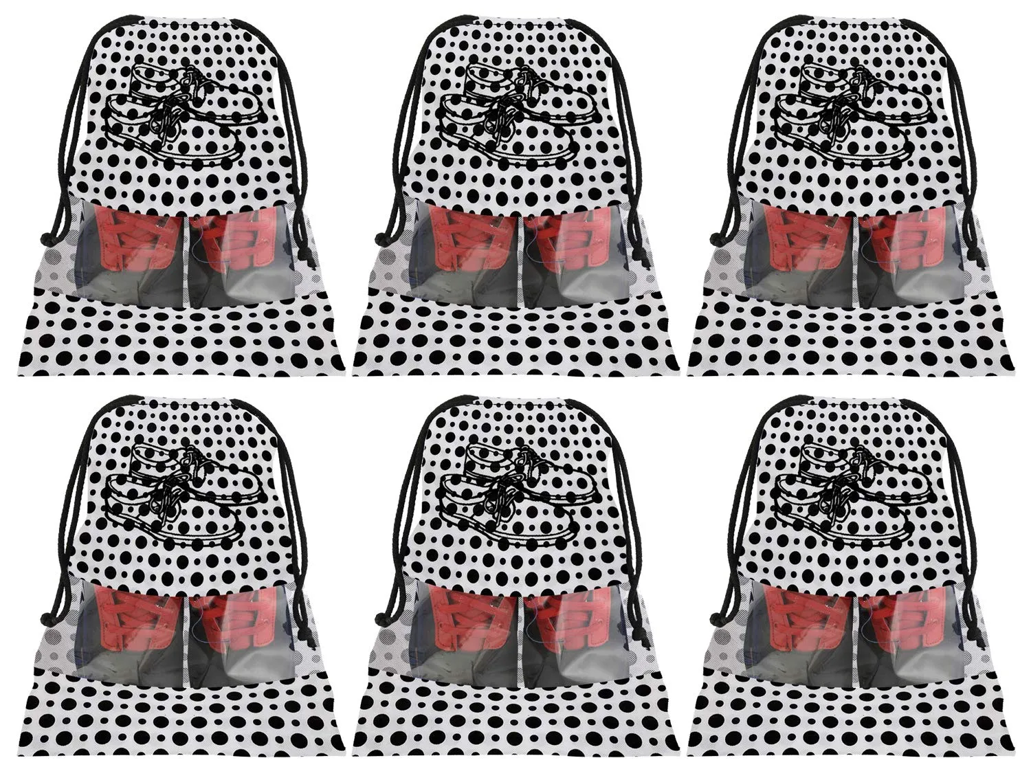 Kuber Industries Portable Travel Shoe Bags Dust-proof Shoe Organizer Space Saving Storage Bags, Polka Dots Print (Set of 6,Black & White)