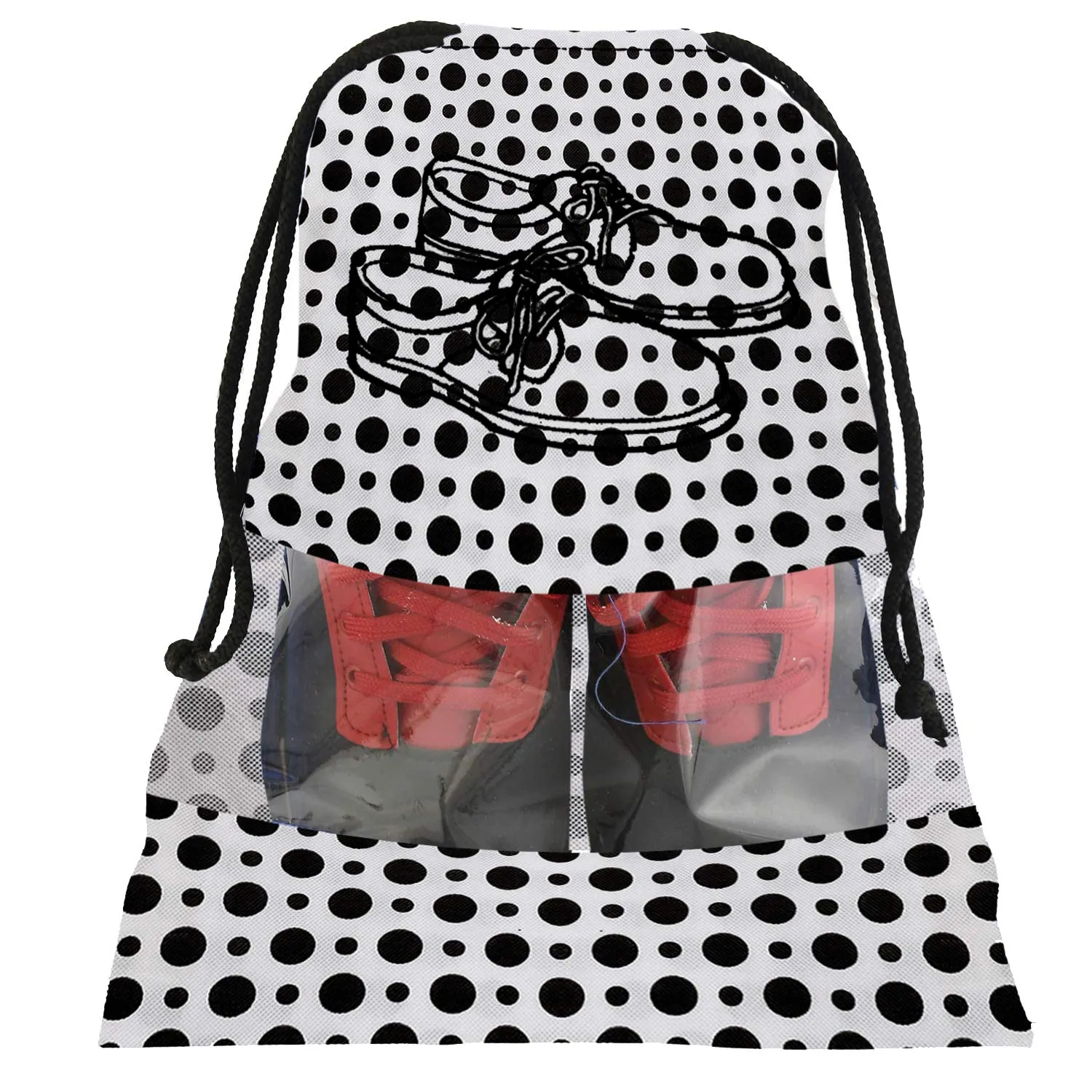 Kuber Industries Portable Travel Shoe Bags Dust-proof Shoe Organizer Space Saving Storage Bags, Polka Dots Print (Set of 6,Black & White)