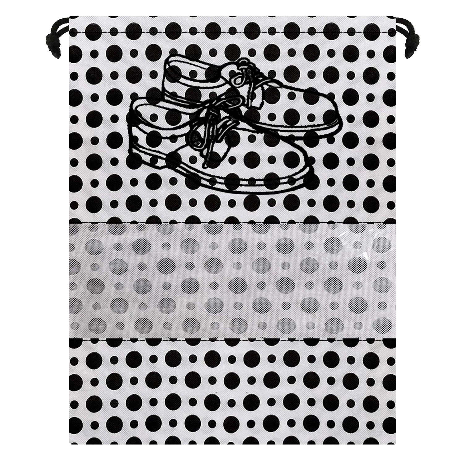 Kuber Industries Portable Travel Shoe Bags Dust-proof Shoe Organizer Space Saving Storage Bags, Polka Dots Print (Set of 6,Black & White)