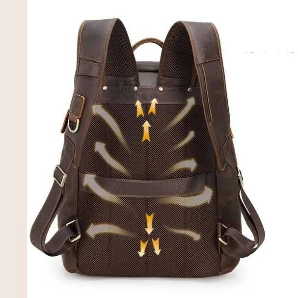 Laptop Backpack Genuine Leather Casual Travel.