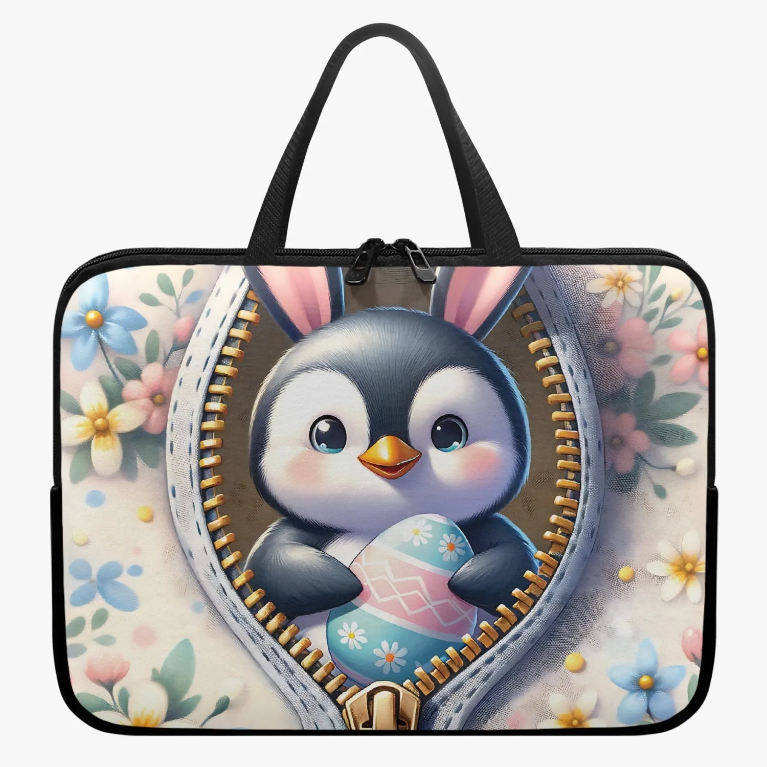 Laptop Sleeve with handles - Easter - Penguin with Bunny Ears