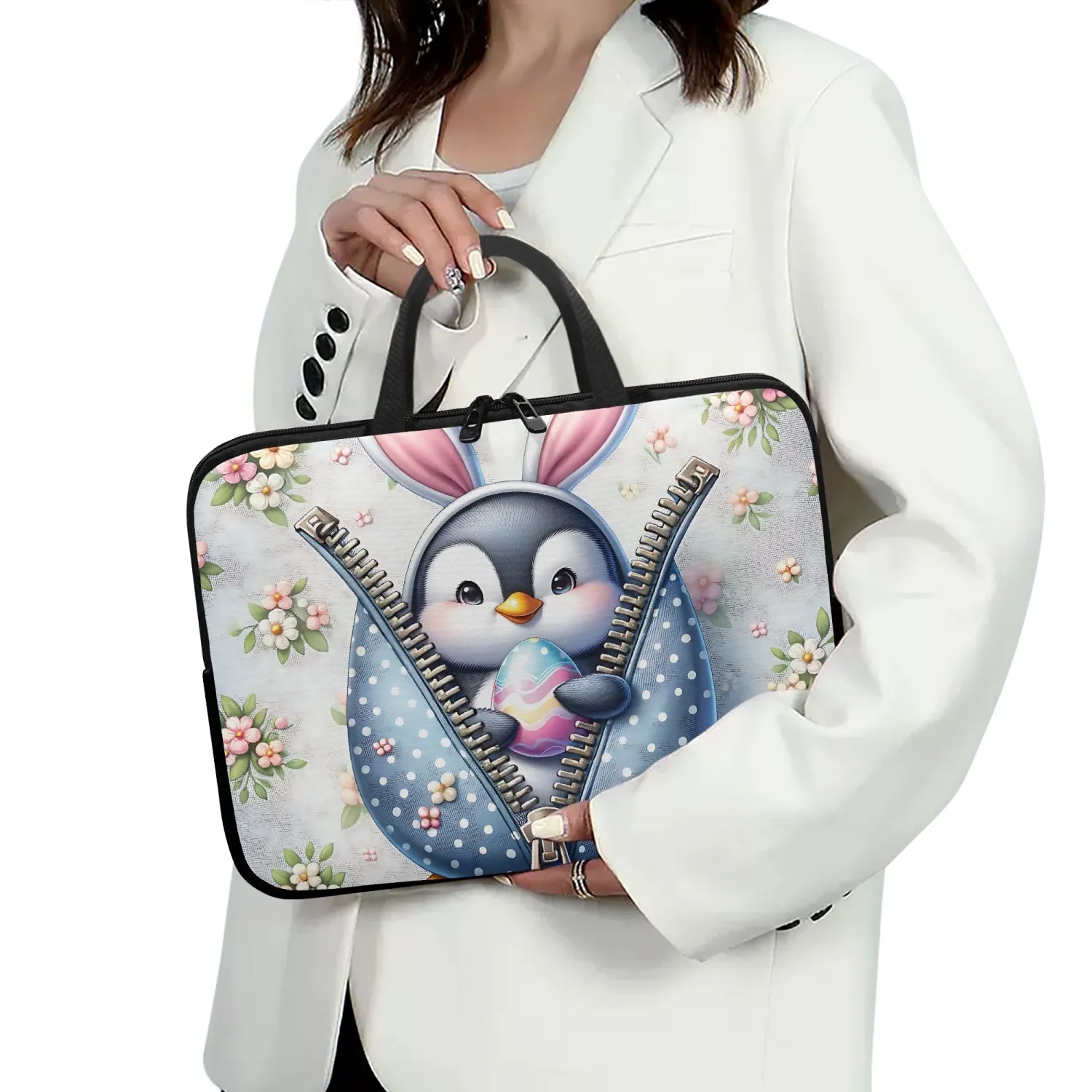 Laptop Sleeve with handles - Penguin - Bunny Ears